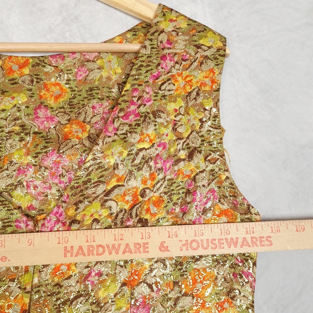 Vintage Suzy Perette Dress Womens Small Floral Metallic Jacquard Fit Flare 60s - Picture 14 of 16